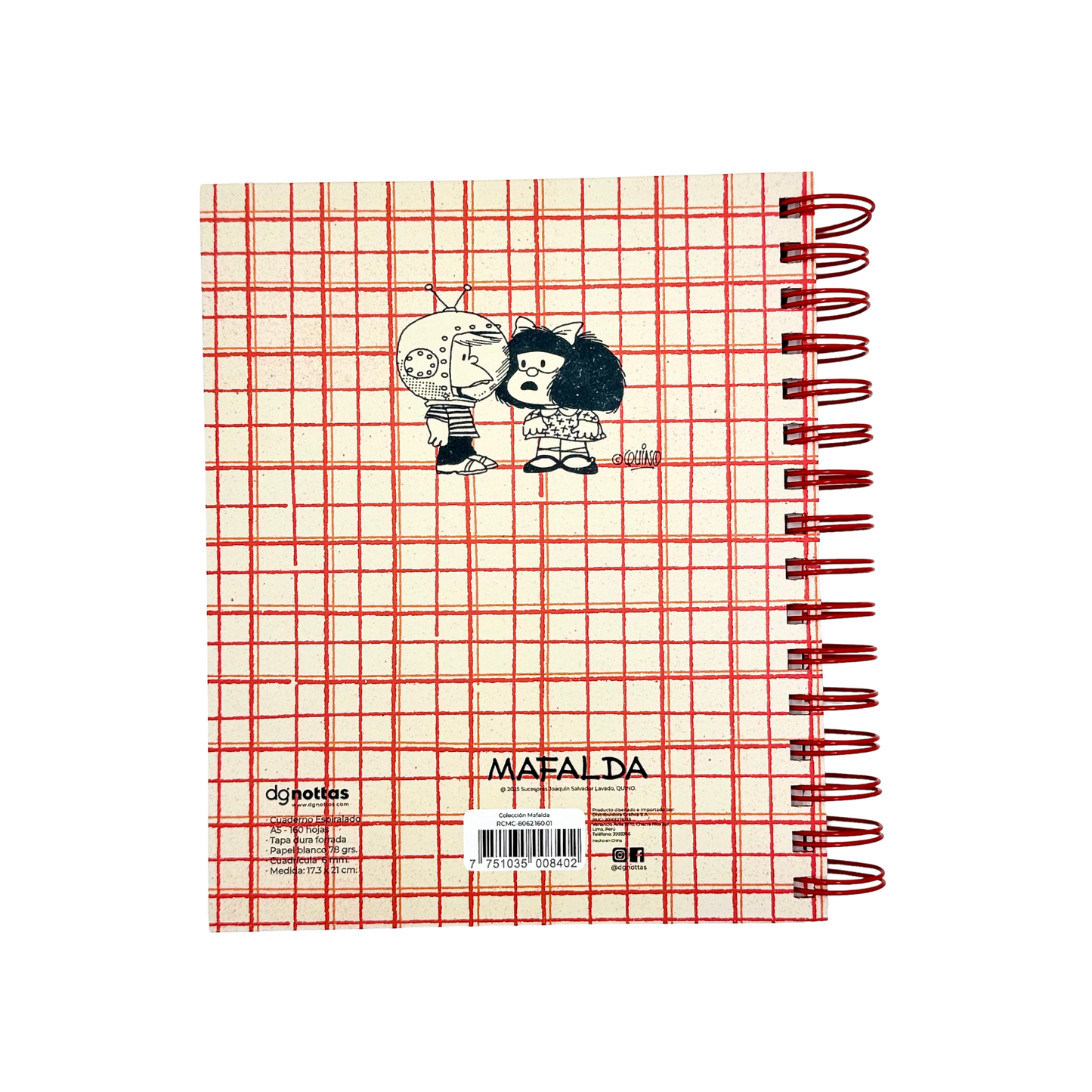 Cuaderno A5 Mafalda (rojo)